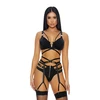 Forplay Dreamgirl Buckle Up 3-Piece Lingerie Set with Gold Accents XL