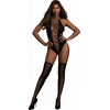 Dreamgirl Diamond Mesh Bodysuit and Stockings Set, One Size, Juodas
