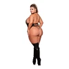 Dreamgirl Fishnet Teddy Plus Size Juodas with Removable Chain Leash