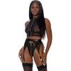 Forplay Dreamgirl I Heart You Mesh Lingerie Set XL - 3-Piece Bra, Garter &amp; Panty