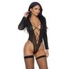 Forplay Dreamgirl Sheer Dates Bodysuit XL Juodas Lace-Up Long Sleeve