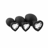 EasyToys 3-Piece Silicone Plug Set with Decorative Heart Gem, Juodas