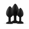 EasyToys 3-Piece Silicone Plug Set with Decorative Heart Gem, Juodas