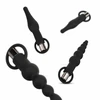 EasyToys Silicone Anal Plug Set with Vibrating Bullet - Juodas, 4 Sizes