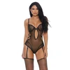 Forplay Enticing Vixen XL Bodysuit with Decorative Garter Straps - Juodas