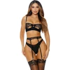 Forplay Just a Peek 3-Piece Lingerie Set XL - Scalloped Lace, Underwire, Juodas