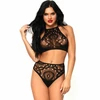 Leg Avenue 2-Piece Crochet Lace Set Juodas M/L - Crop Top &amp; High Waist Thong