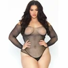 Leg Avenue Bodystockings Leg Avenue Crystalized Juodas Fishnet Bodystocking 1X-2X, Long Sleeve