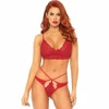 Leg Avenue Sets Leg Avenue Lace Bralette &amp; Strappy Thong Set Raudona M/L