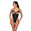 Lolitta Celine Bodysuit Juodas - Adjustable Straps, Open Design, Imitation Leather
