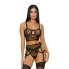 Forplay Made to See Mesh Lingerie Set L - Sheer Vine Texture &amp; Garter Belt