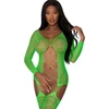 Magic Silk Seamless Fishnet Bodystocking with Gartered Thigh Highs Lime One Size