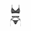 Obsessive Euridia 3-Piece Lingerie Set Juodas - Underwired Bra &amp; Garter Belt