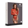 Shots Obsessive Shimmering Bodysuit Raudona/Gold Glitter PU Leather Garters One Size