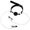 Ohmama Fetish Adjustable Juodas Ball Gag with Nipple Clamp Chains