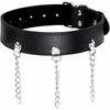 OHMAMA Fetish Adjustable Necklace with Rings and Metal Chain, Juodas
