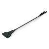 Ouch! Leather Juodas Whip with Long Handle and Metal Accents
