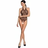 Passion Woman Passion BS087 Juodas Fishnet Bodystocking with Lace Details One Size