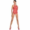 Passion Woman Passion BS087 Raudona Fishnet Bodystocking with Lace, One Size