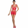 Passion Woman PASSION BS090 Raudona Mesh Bodystocking with Lace Design One Size