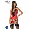Passion Woman Passion Peonia Corset Raudona L/XL - Elegant Lace &amp; Tulle Lingerie Set
