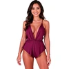 Passion Woman Teddies Passion Sensie Bodysuit Plum S/M - Satin Elegance, Adjustable Back Straps