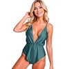 Passion Woman Teddies PASSION Sensie Bodysuit Teal S/M Satin Effect Adjustable Straps