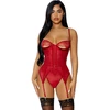 Forplay Peek Show Lingerie Set S - Lace Bodysuit &amp; Garter Belt, Juodas