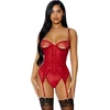 Forplay Peek Show Lingerie Set S - Lace Bodysuit &amp; Garter Belt, Juodas