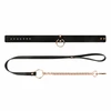 Rosy Gold Adjustable Faux Leather Collar with Detachable Leash Juodas