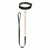 Rosy Gold Adjustable Faux Leather Collar with Detachable Leash Juodas