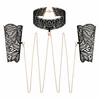 Rosy Gold Lace Cuffs &amp; Collar Set Juodas - Elegant Gold Chain Detail