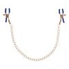 Sportsheets Cougar Adjustable Gold Chain Nipple Clamps with Mėlyna Tips