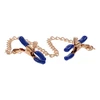 Sportsheets Cougar Adjustable Gold Chain Nipple Clamps with Mėlyna Tips