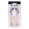 Sportsheets Cougar Adjustable Gold Chain Nipple Clamps with Mėlyna Tips