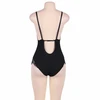 SUBBLIME QUEEN PLUS SIZE Subblime Queen Plus Juodas Teddy with Sheer Panels and Fringed Edges