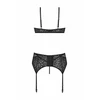 Vibrant Sanne 3-Piece Lingerie Set - Juodas Leopard Print &amp; Lace, Adjustable Fit
