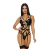 Forplay X Marks The Spot XL Teddy Juodas - Cheetah Print Faux Leather Lingerie