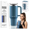 Berdsen mėlynas vakuuminis termosas-puodelis su šiaudelių rinkiniu 1180 ml