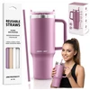 Berdsen rožinis vakuuminis termosas-puodelis su šiaudelių rinkiniu 1180 ml