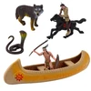 Lean Toys Indėnų figūrėlių rinkinys su kanoja ir totemu
