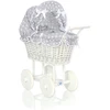 My Sweet Baby Lėlės pintas vežimėlis su pilka patalyne – baltas
