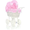 My Sweet Baby Lėlių pintas vežimėlis su rožine patalyne – baltas