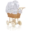 My Sweet Baby Lėlės pintas vežimėlis su juodai balta patalyne – natūralus