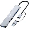 „Qoltec“ šakotuvas 8in1 USB C USB, USB C 4xUSB SD TF kortelių lizdas