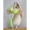 Super Hobby Horse Hobio žirgo kantaras su balta pūkuota apdaila ir pavadžiu – neoninis žalias / baltas