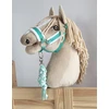 Super Hobby Horse Hobio žirgo kantaras su balta pūkuota apdaila ir pavadžiu