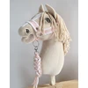 Super Hobby Horse Hobio žirgo kantaras su baltais pūkais ir pavadžiu (balta/rožinė)