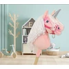Super Hobby Horse Hobby Horse vienaragis ant lazdos rožinis su balta karčiene ir sidabriniu ragu