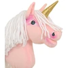 Super Hobby Horse Hobby Horse vienaragis ant lazdos rožinis su balta karčiene ir auksiniu ragu